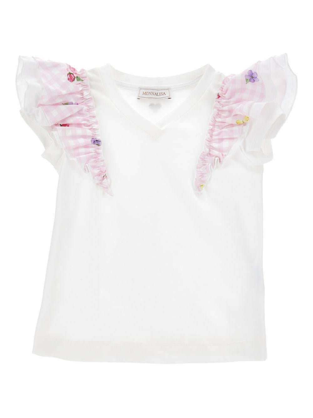 T-shirt per bambina Monnalisa bianca con ruches - Rubino Kids