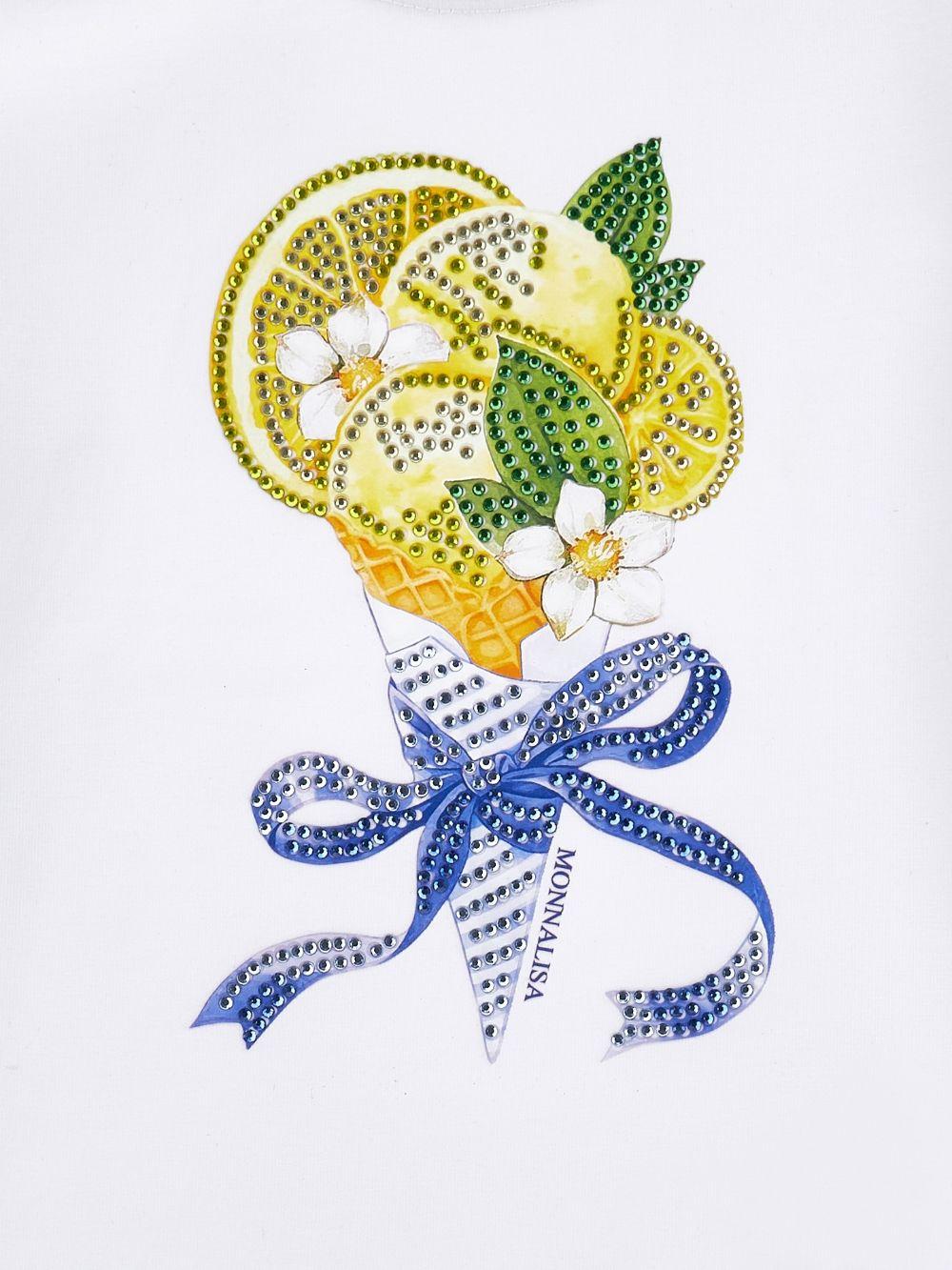 T-shirt per bambina Monnalisa bianca con stampa grafica sul davanti - Rubino Kids