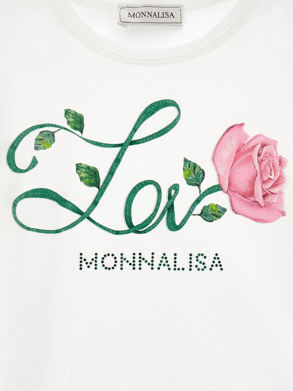 T-shirt per bambina Monnalisa bianco con design con testo Love - Rubino Kids