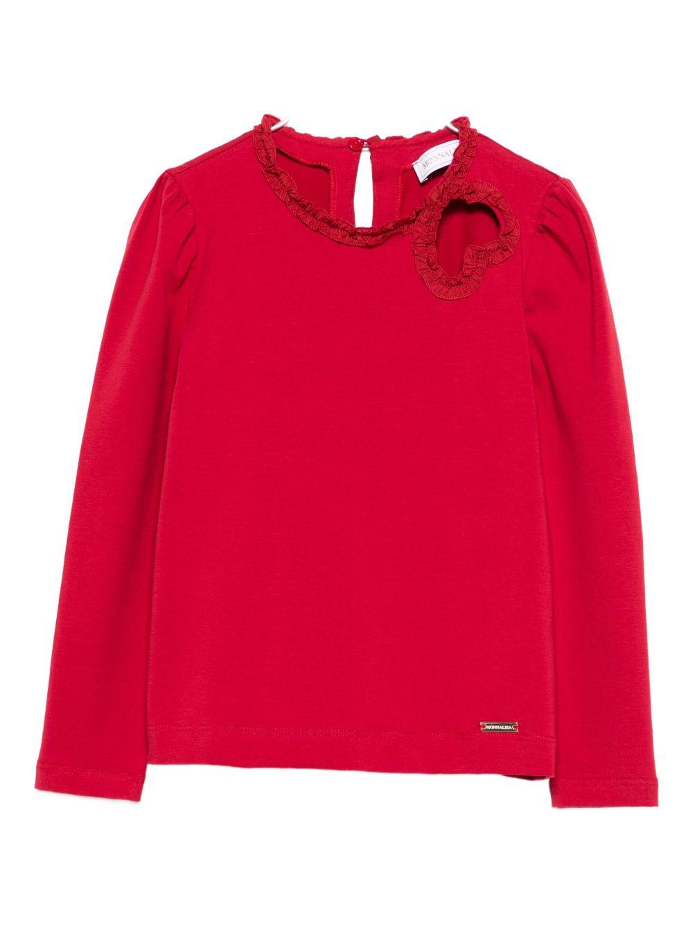 T-shirt per bambina Monnalisa rosso con dettaglio a cuore - Rubino Kids