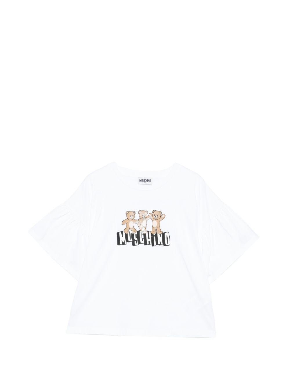 T-shirt per bambina Moschino Kids bianca con dettaglio Teddy Bear - Rubino Kids