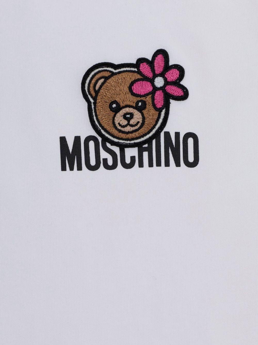 T-shirt per bambina Moschino Kids bianca con ricamo orsetto - Rubino Kids