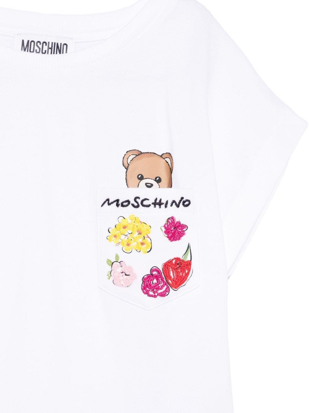 T-shirt per bambina Moschino Kids bianca con stampa Teddy Bear - Rubino Kids