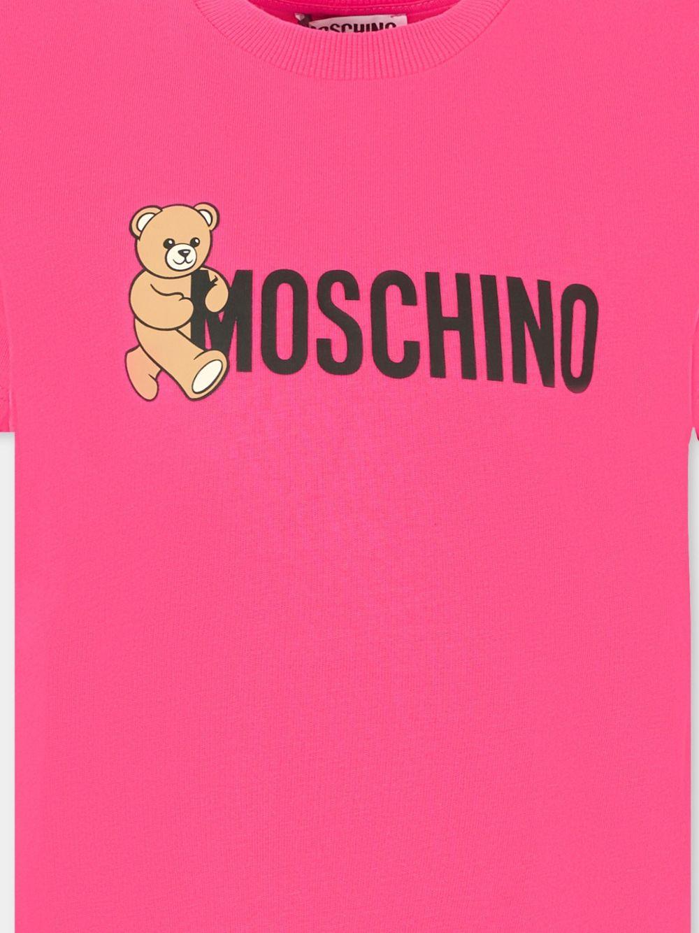T-shirt per bambina Moschino Kids fucsia con stampa Teddy Bear - Rubino Kids