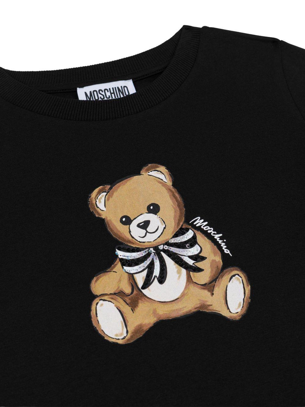 T-shirt per bambina Moschino Kids nera con logo Teddy Bear - Rubino Kids