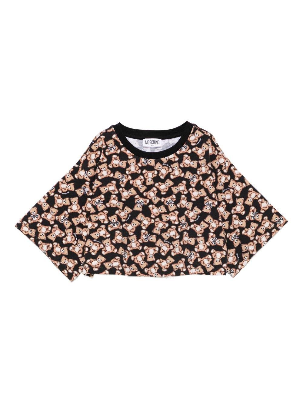 T-shirt per bambina Moschino Kids nera con stampa all - over - Rubino Kids