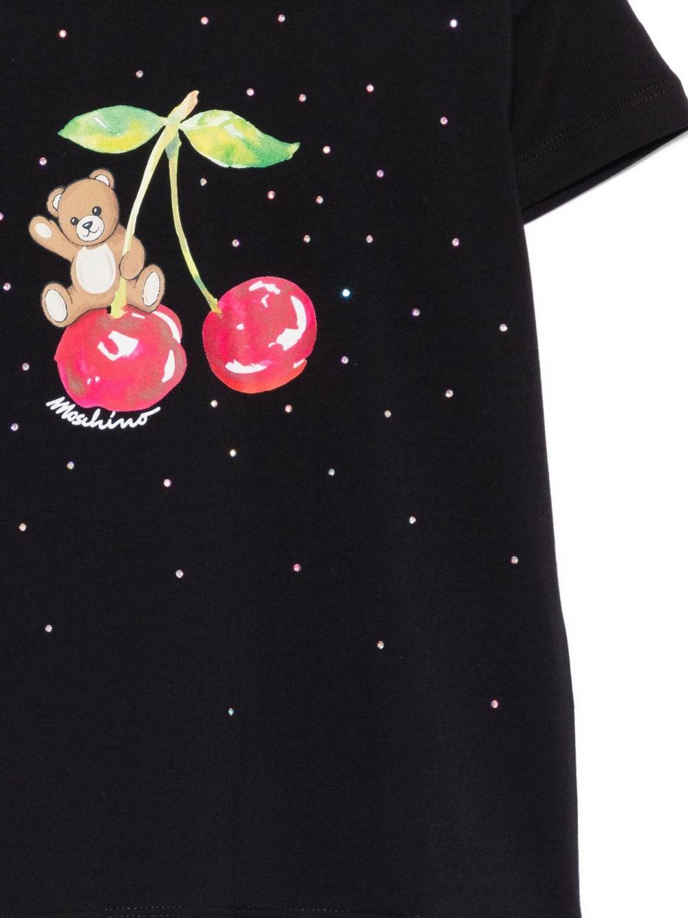 T-shirt per bambina Moschino Kids nera con stampa ciliegie - Rubino Kids