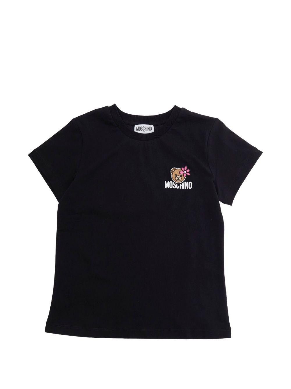 T-shirt per bambina Moschino Kids nera con stampa orsetto - Rubino Kids