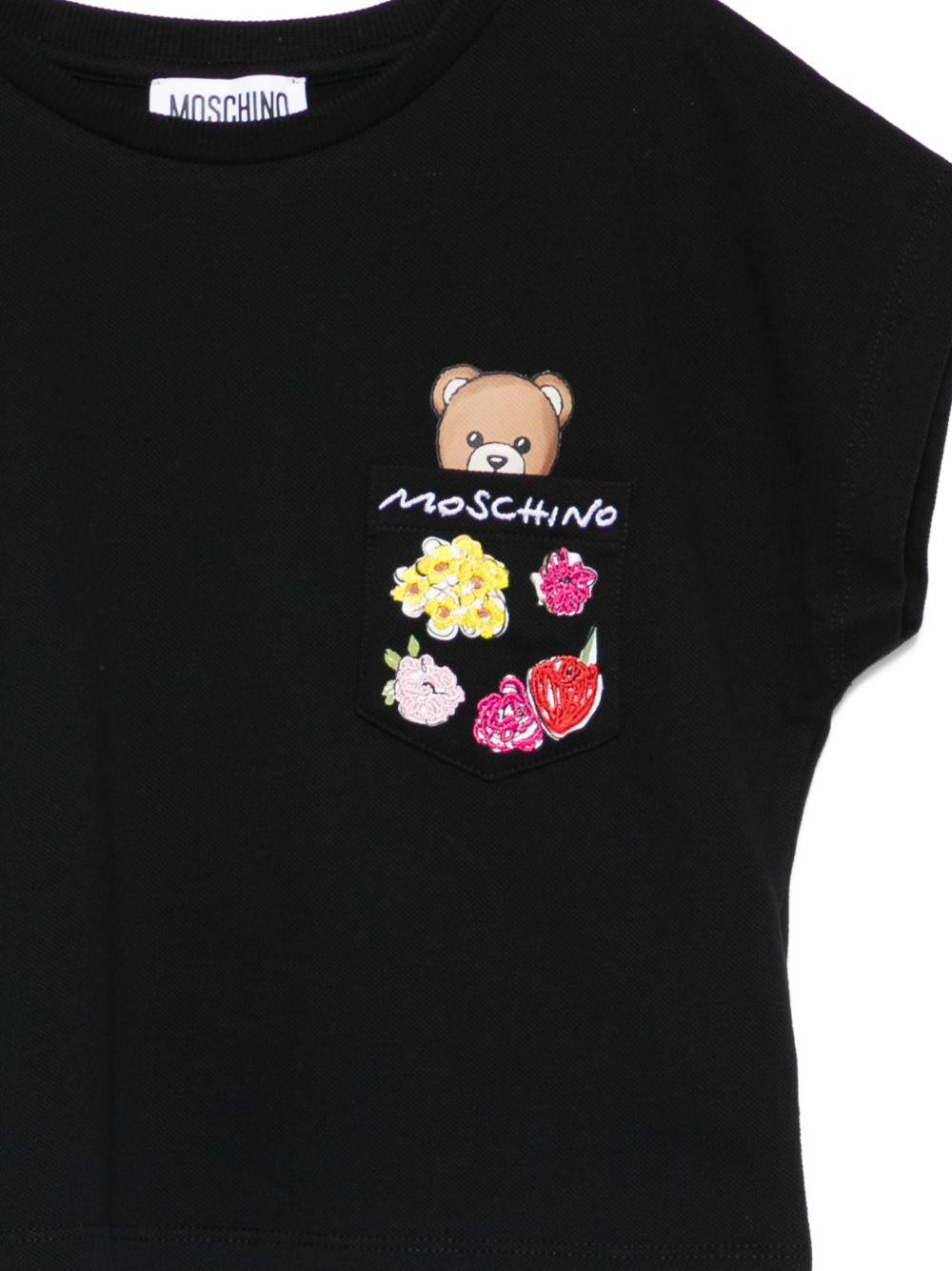 T-shirt per bambina Moschino Kids nera con stampa Teddy Bear - Rubino Kids