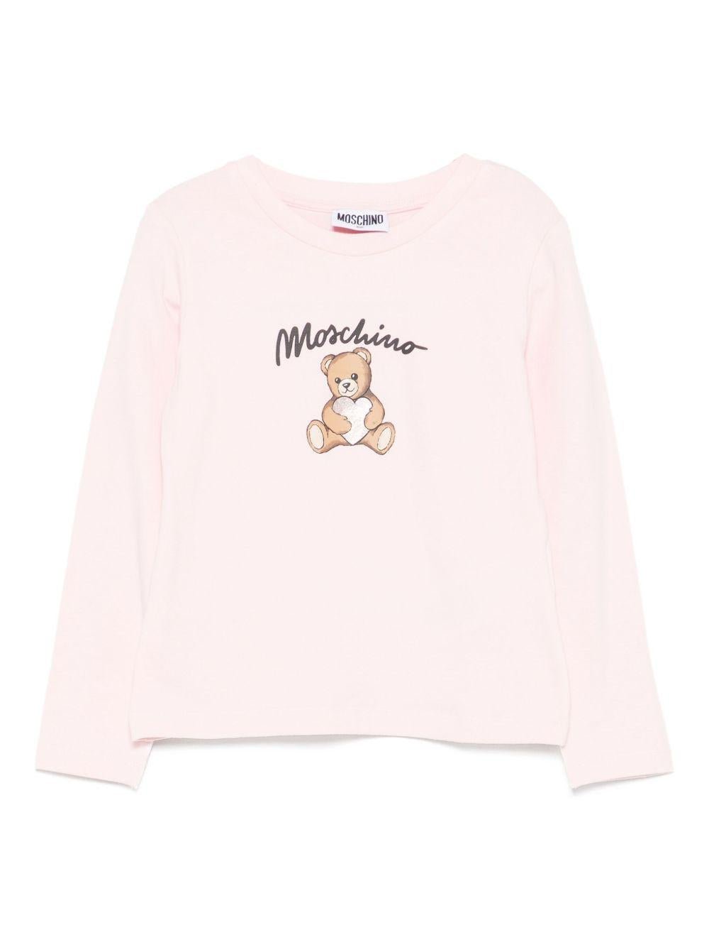 T-shirt per bambina Moschino Kids rosa con maniche lunghe - Rubino Kids