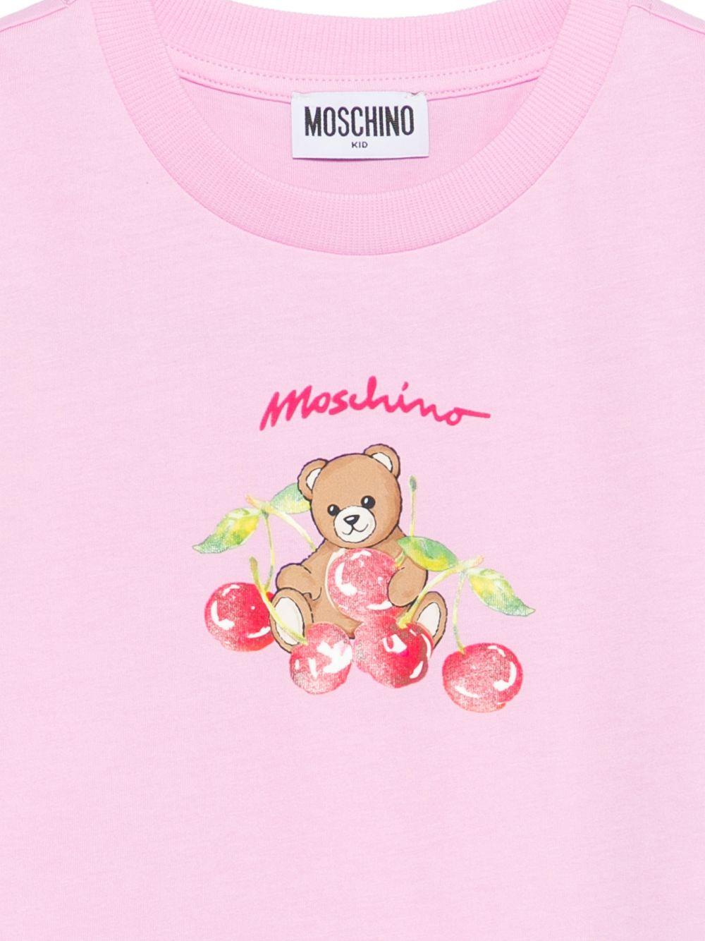 T-shirt per bambina Moschino Kids rosa con stampa ciliegie - Rubino Kids