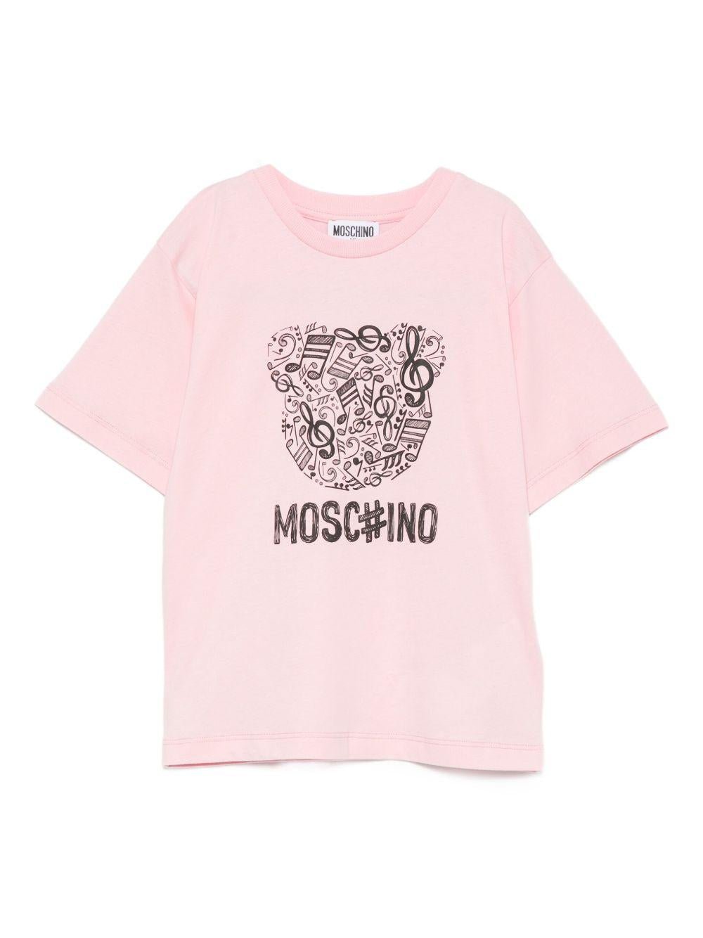 T-shirt per bambina Moschino Kids rosa con stampa grafica - Rubino Kids