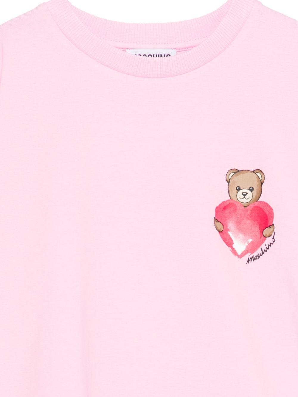 T-shirt per bambina Moschino Kids rosa con stampa Teddy Bear - Rubino Kids