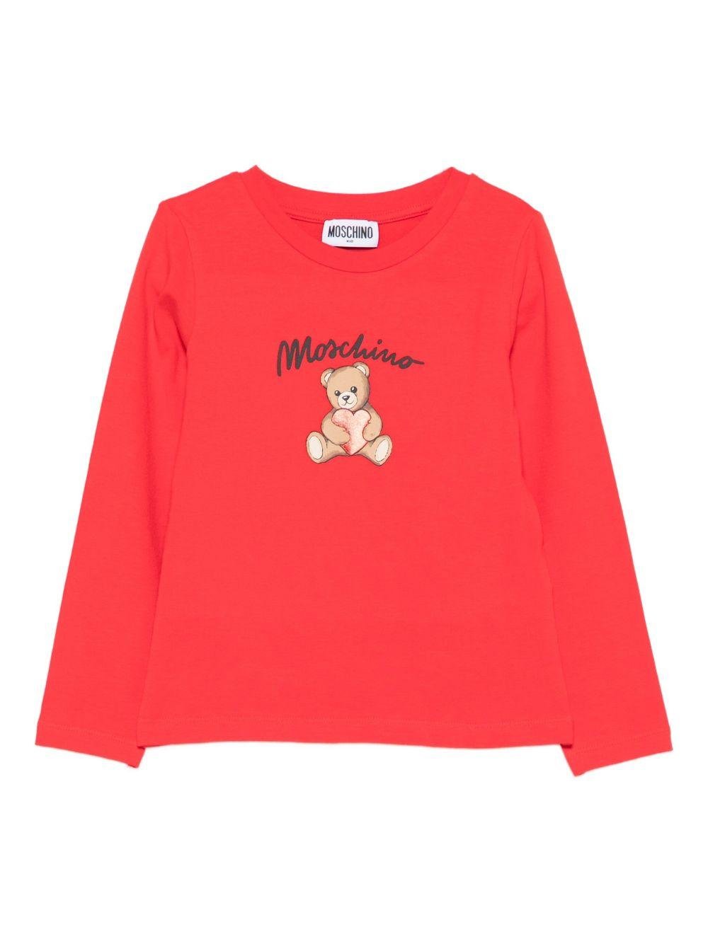 T-shirt per bambina Moschino Kids rosso maniche lunghe - Rubino Kids