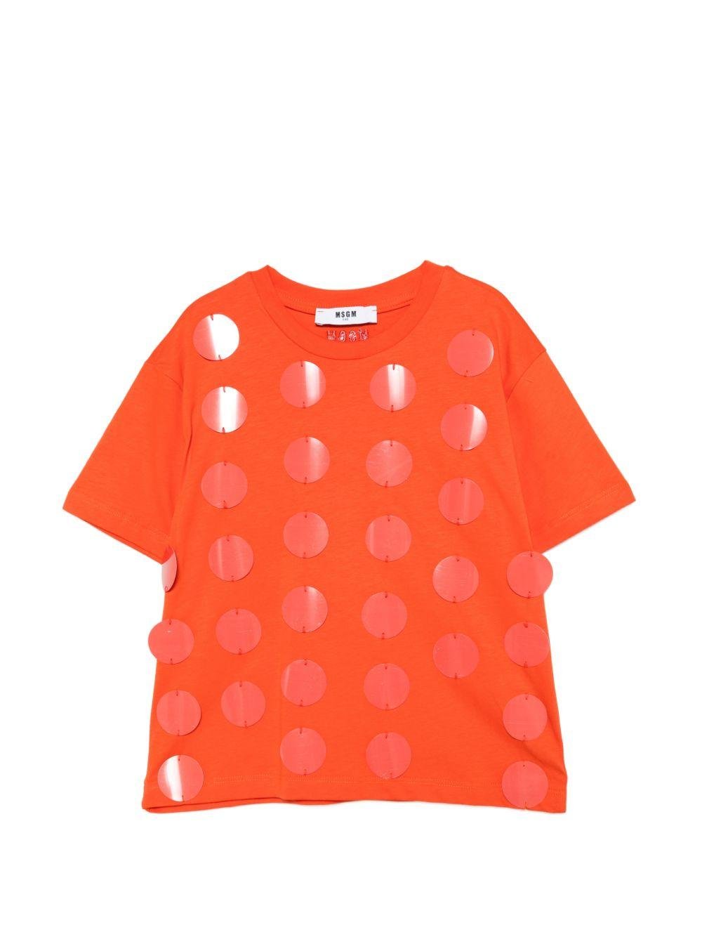 T-shirt per bambina MSGM Kids arancione con applicazioni - Rubino Kids