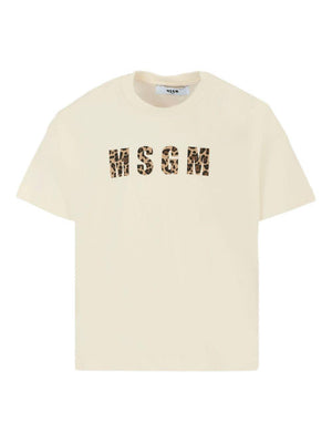 MSGM Kids beige leopard print T-shirt for girls