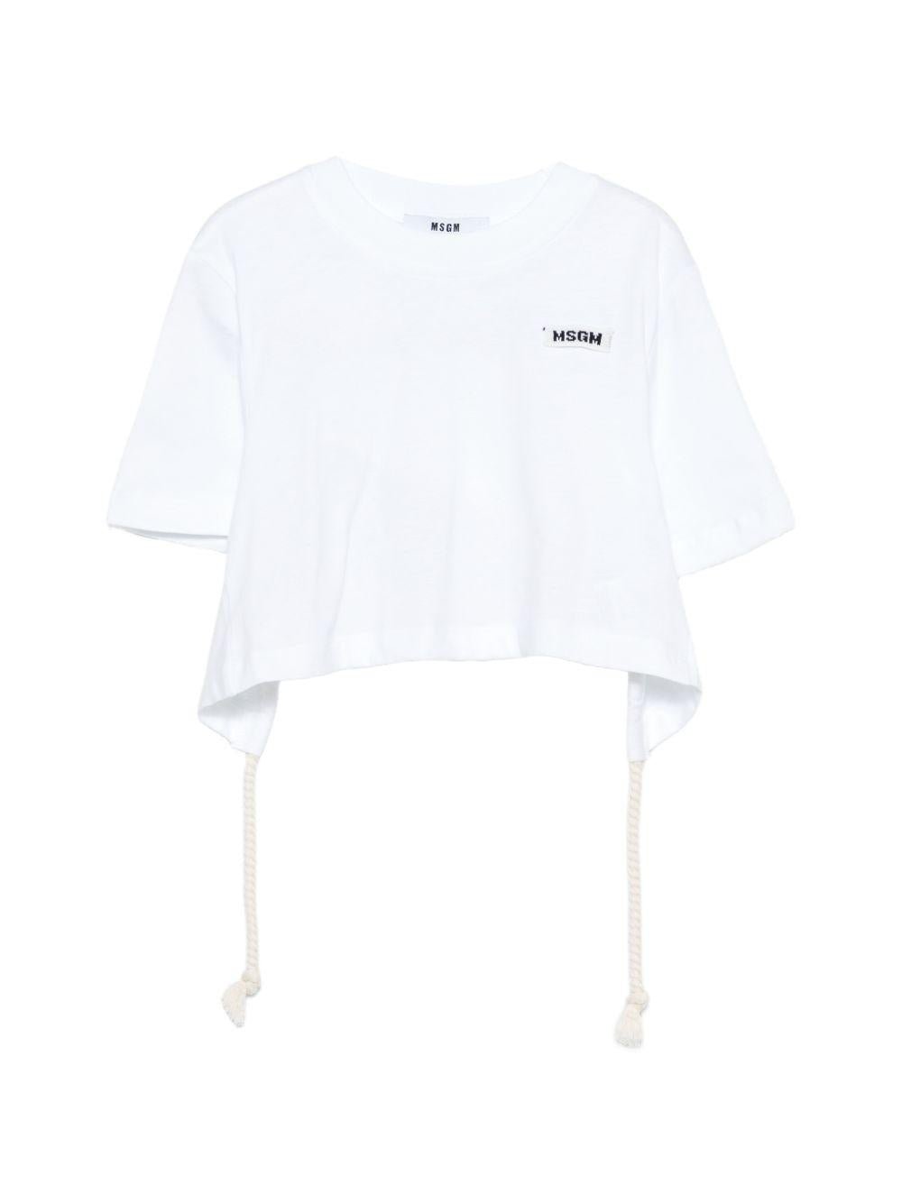 T-shirt per bambina MSGM Kids bianca con apertura sulla schiena - Rubino Kids