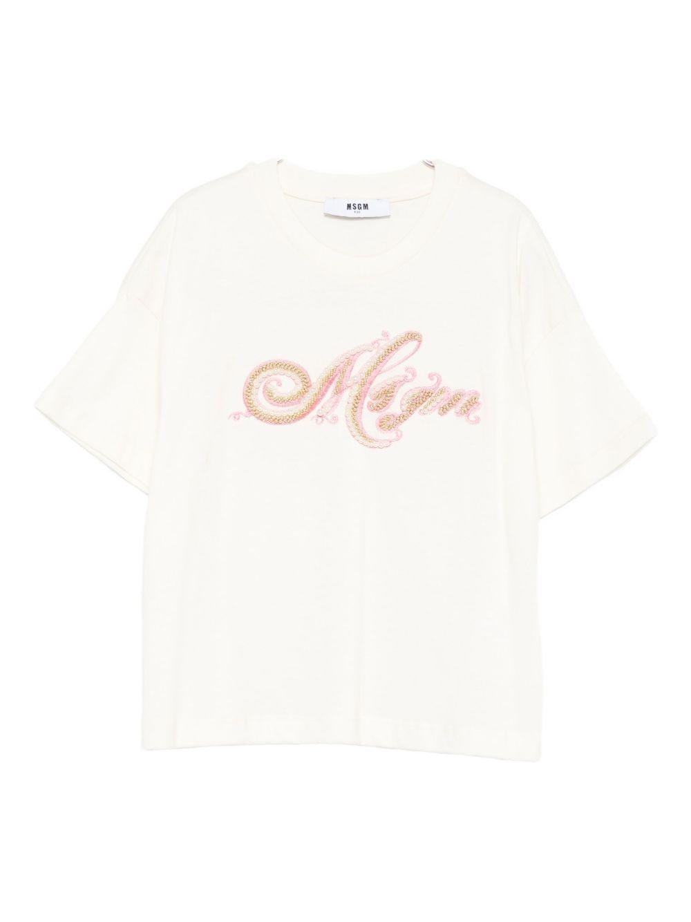 T-shirt per bambina MSGM Kids bianca con logo sul davanti - Rubino Kids