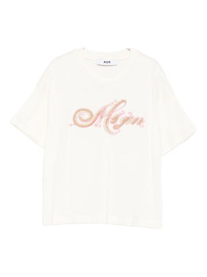 T-shirt per bambina MSGM Kids bianca con logo sul davanti