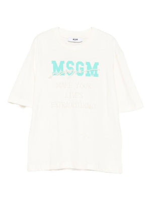 T-shirt per bambina MSGM Kids bianca con logo sul davanti