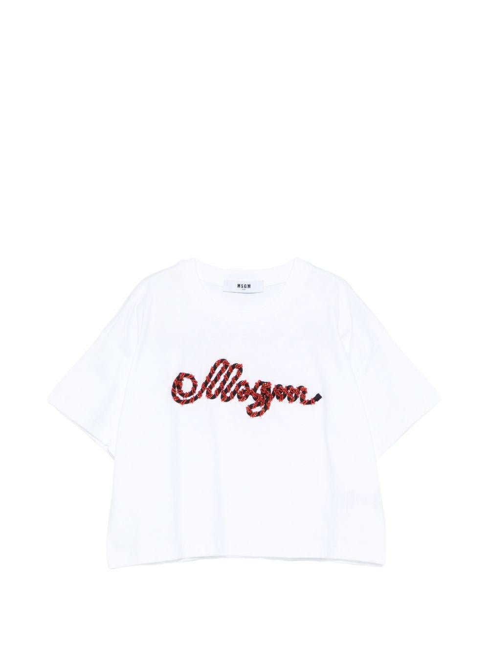 T-shirt per bambina MSGM Kids bianca con perline - Rubino Kids