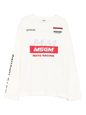 T-shirt per bambina MSGM Kids bianco con logo sul davanti