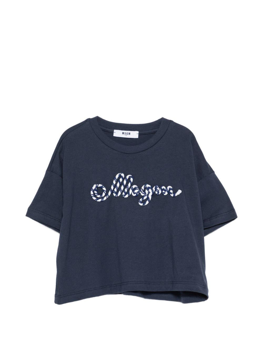 T-shirt per bambina MSGM Kids blu modello crop - Rubino Kids