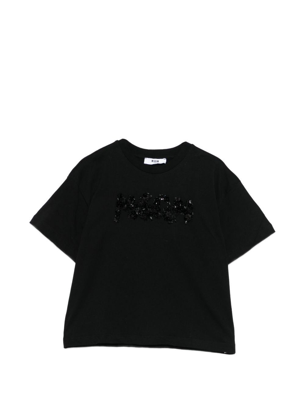 T-shirt per bambina MSGM Kids nera con applicazione logo - Rubino Kids