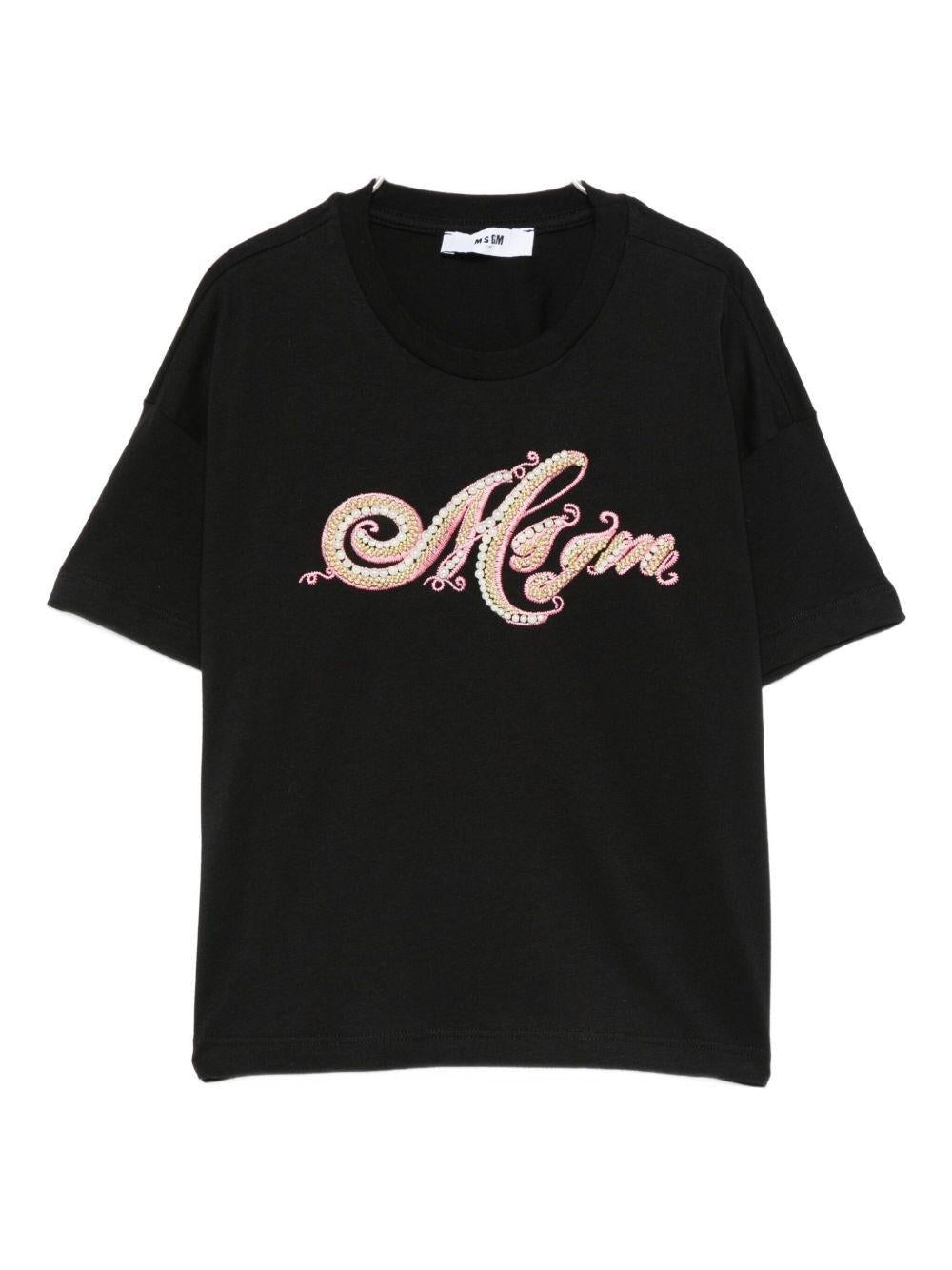 T-shirt per bambina MSGM Kids nera con logo sul davanti - Rubino Kids