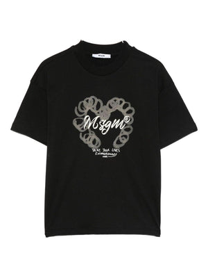 T-shirt per bambina MSGM Kids nera con logo sul davanti