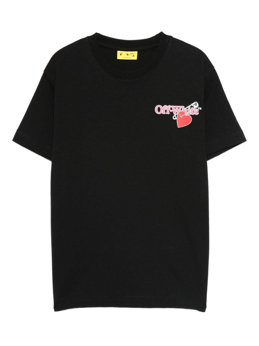 T-shirt per bambina Off - White Kids nera con logo stampato e motivo a cuore - Rubino Kids