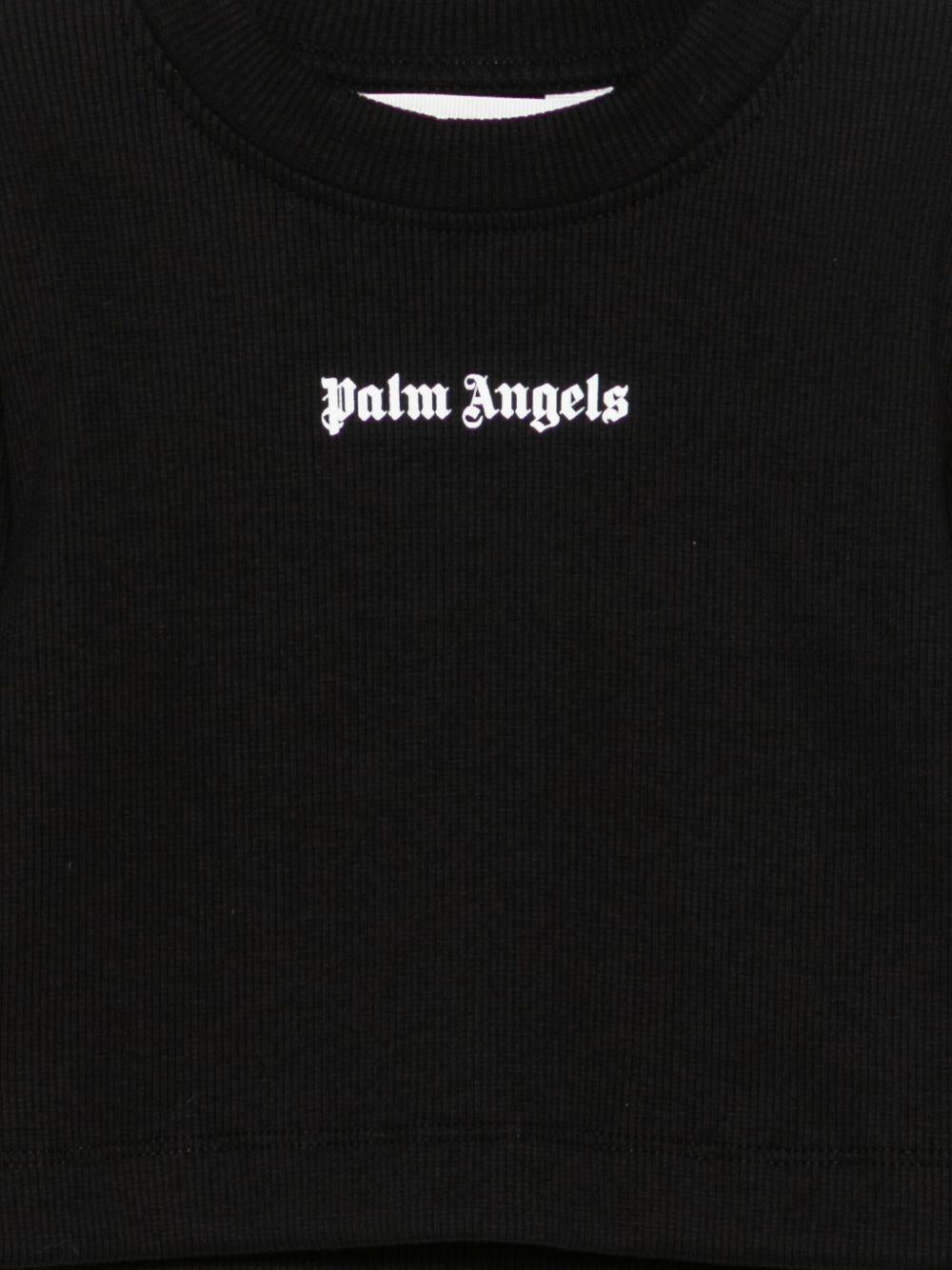 T-shirt per bambina Palm Angels Kids nero a coste a maniche lunghe - Rubino Kids