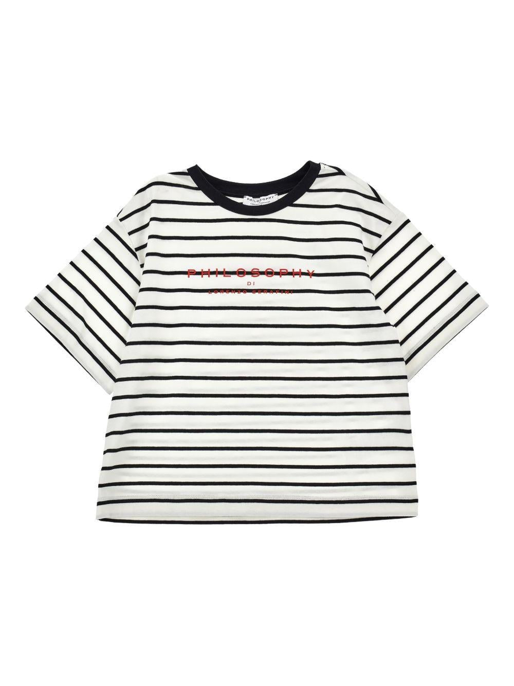 T-shirt per bambina Philosophy di Lorenzo Serafini Kids bianca con design a righe - Rubino Kids