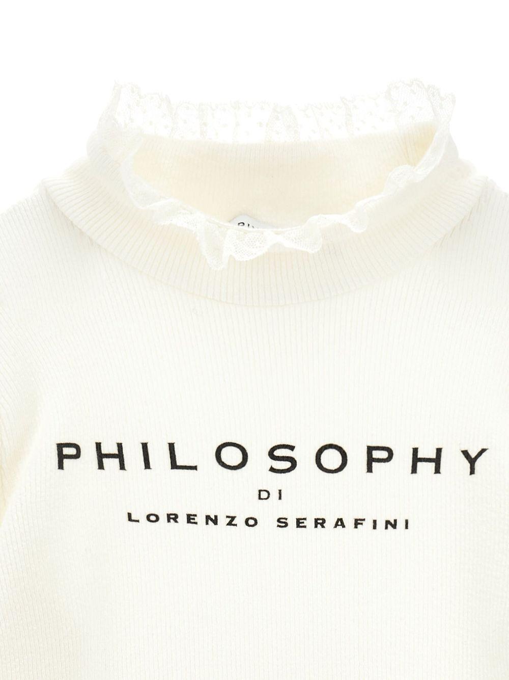 T-shirt per bambina Philosophy Di Lorenzo Serafini Kids bianca con finitura in pizzo - Rubino Kids