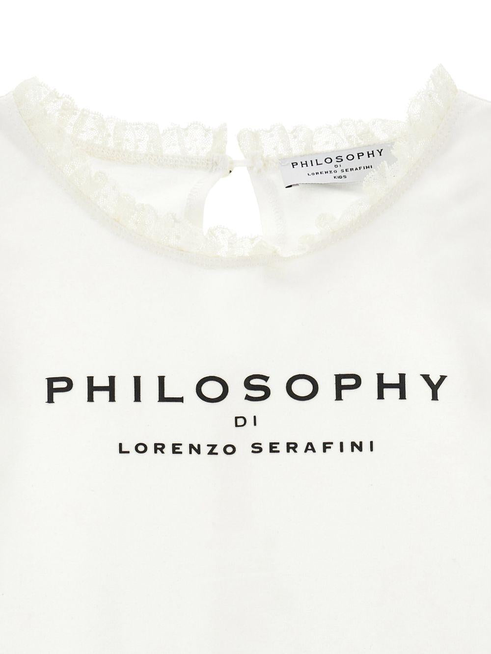 T-shirt per bambina Philosophy di Lorenzo Serafini Kids bianca con logo sul davanti - Rubino Kids