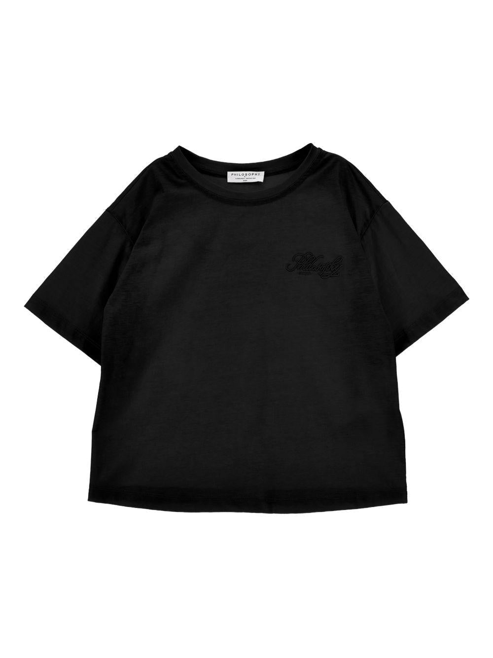 T-shirt per bambina Philosophy di Lorenzo Serafini Kids nera con logo ricamato sul davanti - Rubino Kids