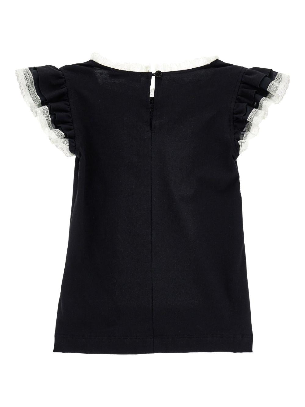 T-shirt per bambina Philosophy di Lorenzo Serafini Kids nera con ruches - Rubino Kids