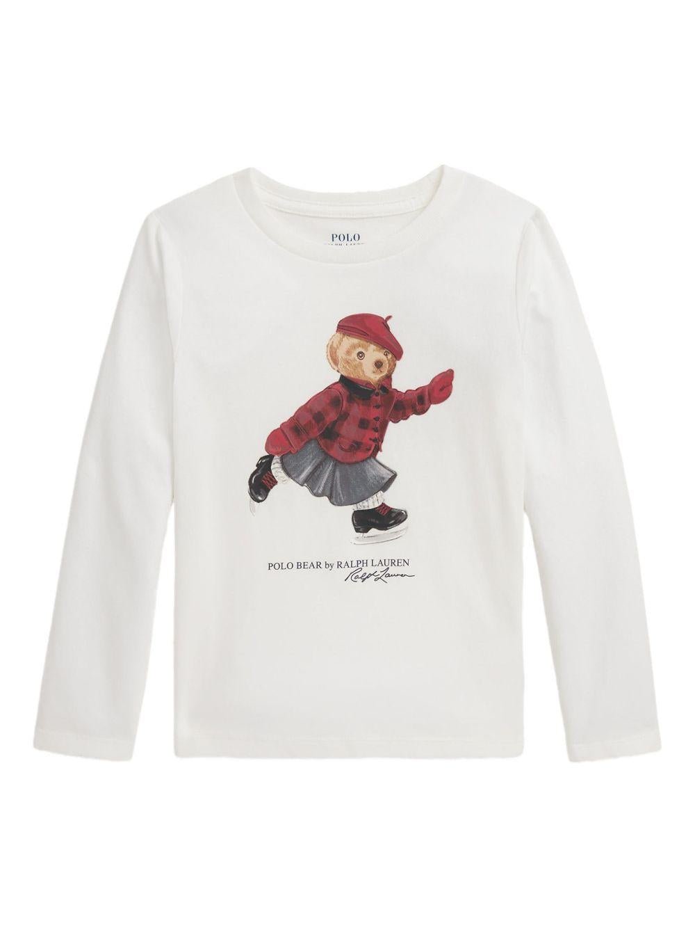 T-shirt per bambina Polo Ralph Lauren Kids bianca con stampa Polo Bear - Rubino Kids