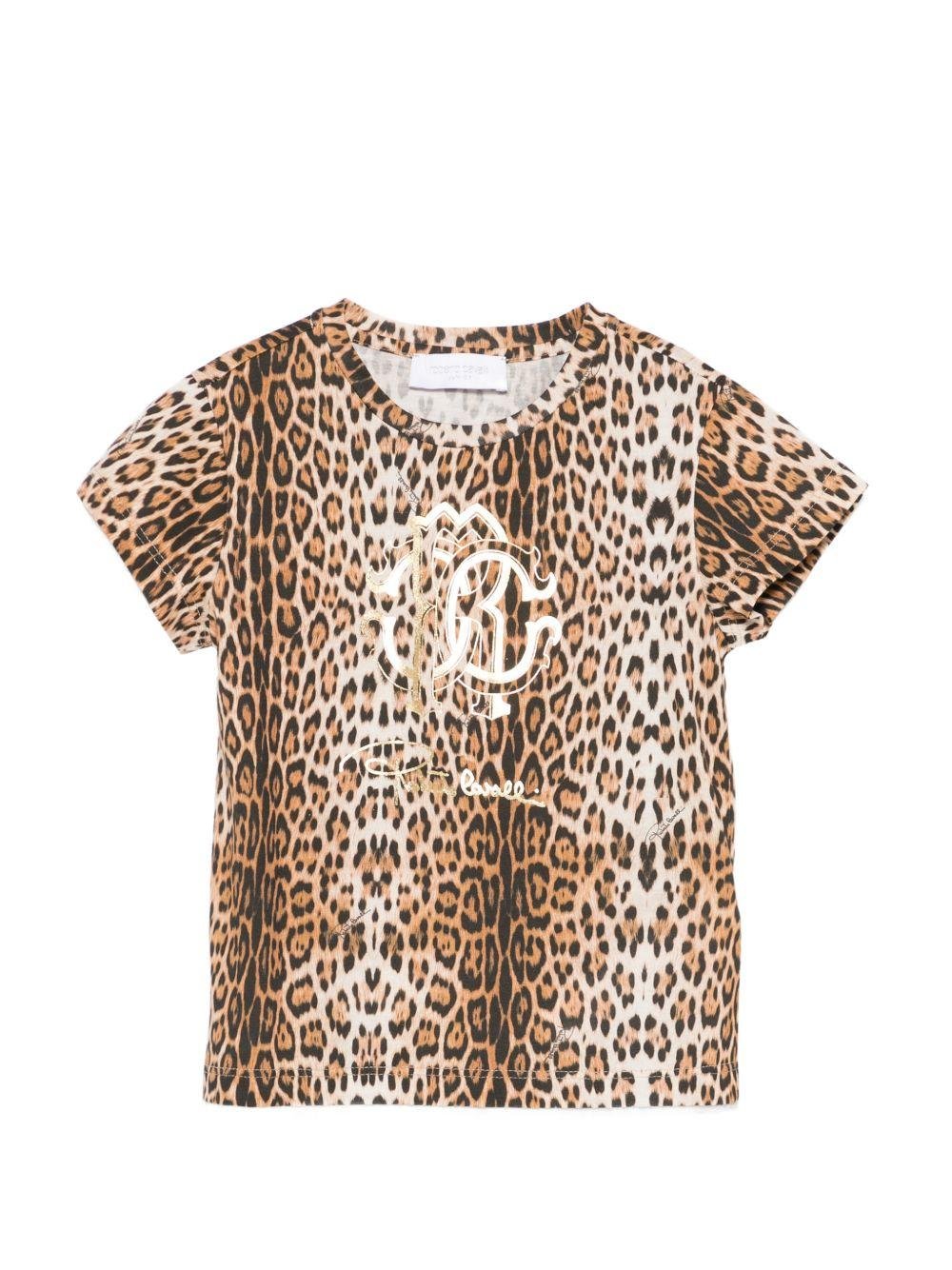 T-shirt per bambina Roberto Cavalli Kids animalier con logo sul davanti - Rubino Kids