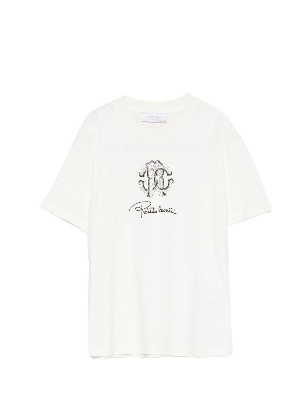 T-shirt per bambina Roberto Cavalli Kids bianca con stampa logo sul davanti - Rubino Kids