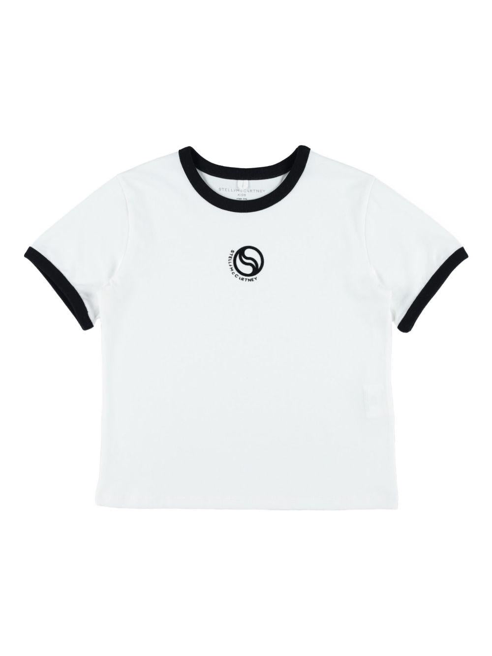 T-shirt per bambina Stella McCartney Kids bianca con dettagli del logo sul davanti - Rubino Kids