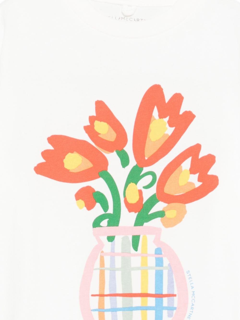 T-shirt per bambina Stella McCartney Kids bianca con stampa vaso con fiori - Rubino Kids