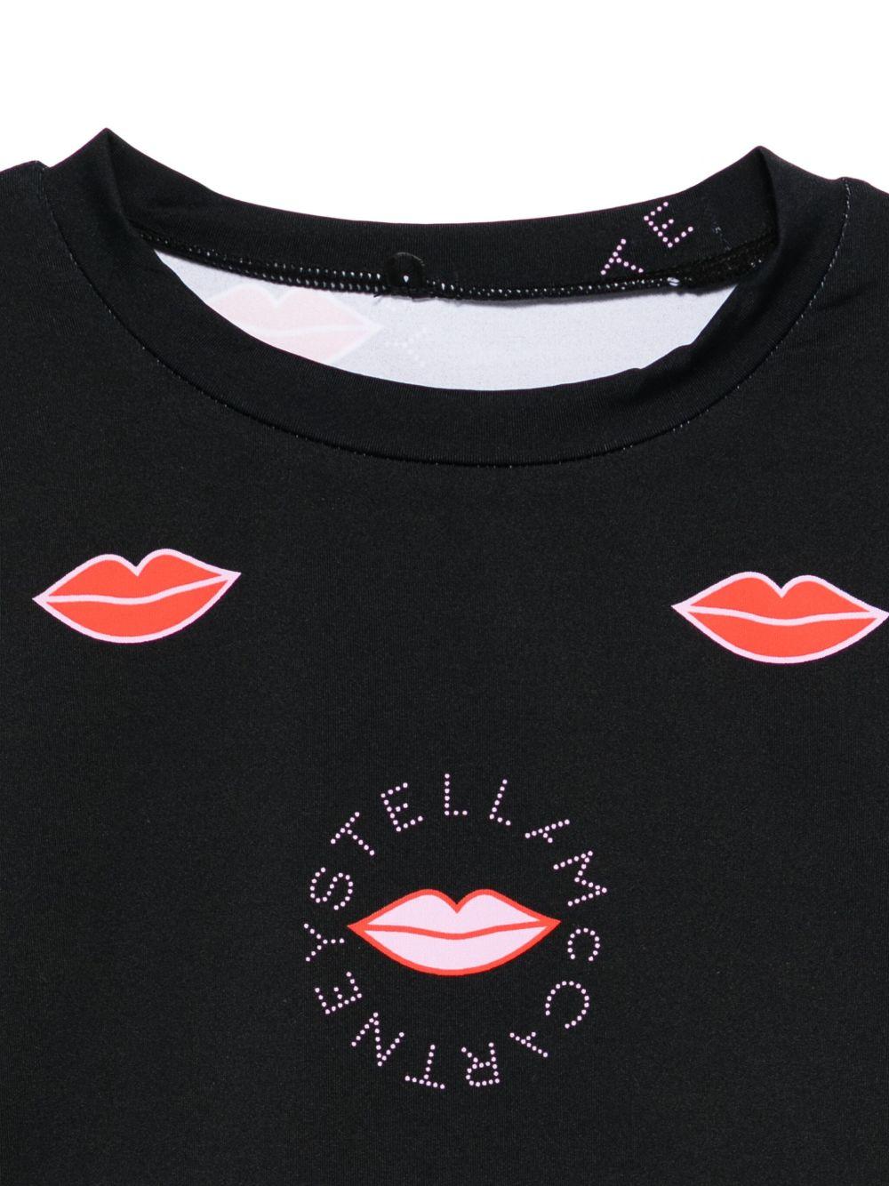 T-shirt per bambina Stella McCartney Kids nera con stampa labbra - Rubino Kids