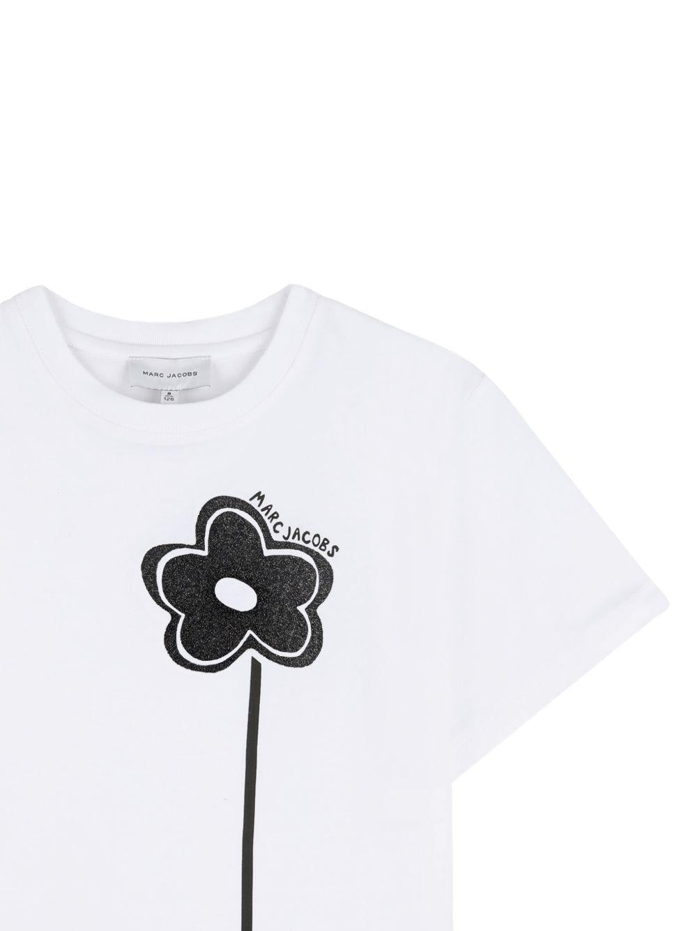 T-shirt per bambina The Marc Jacobs Kids bianca con applicazione a fiore - Rubino Kids