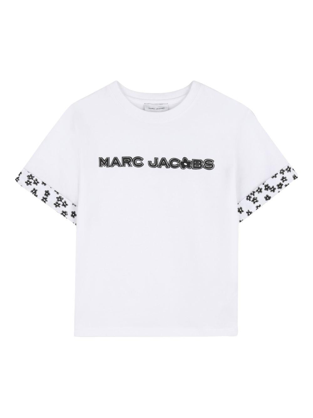 T-shirt per bambina The Marc Jacobs Kids bianco con bordo a fiori - Rubino Kids