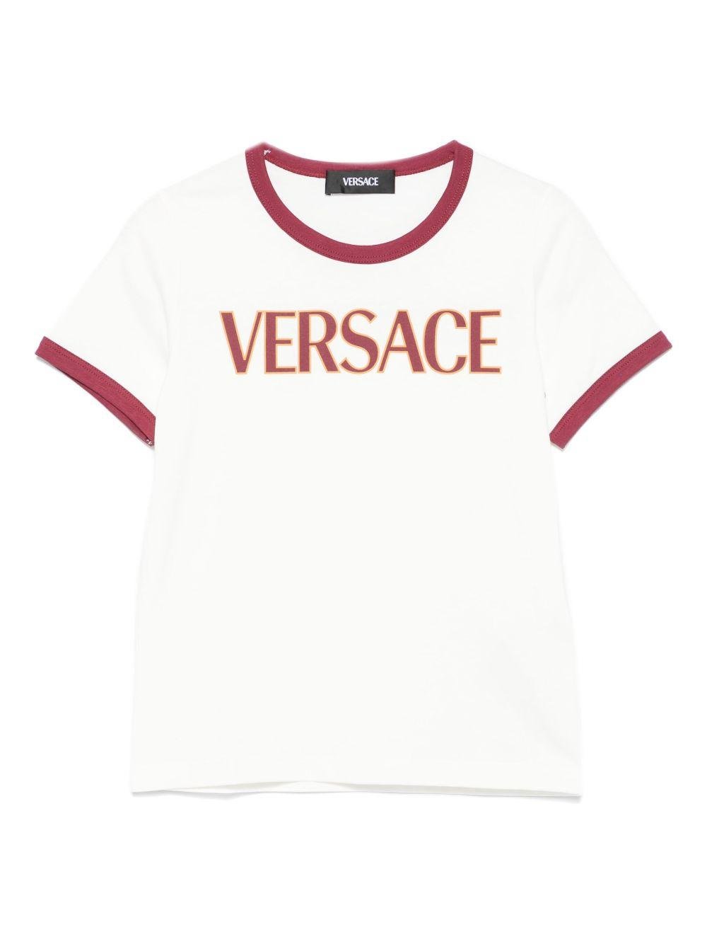 T-shirt per bambina Versace Kids biancon con bordi a contrasto - Rubino Kids
