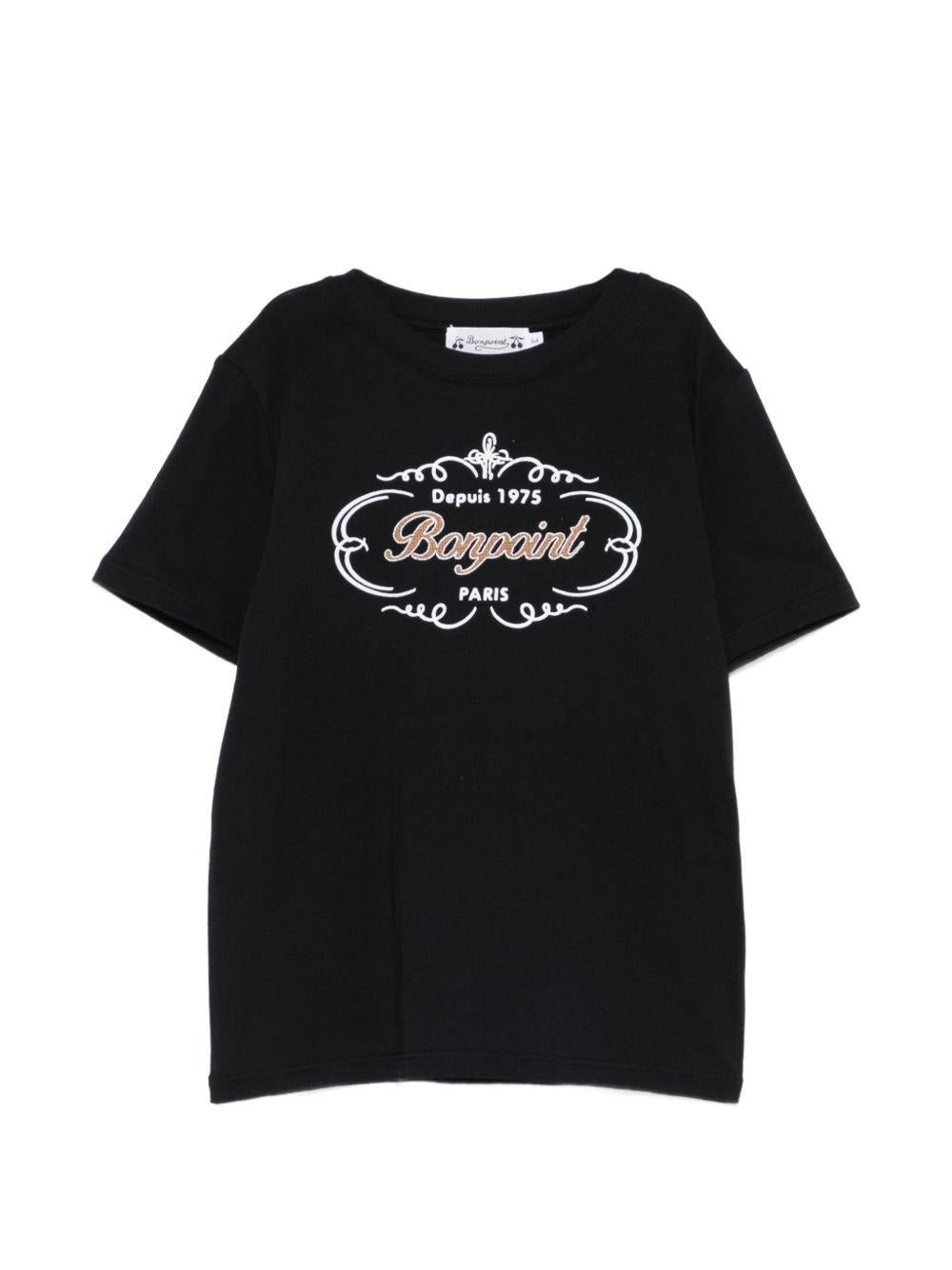 T-shirt per bambini Bonpoint nera con logo sul davanti - Rubino Kids