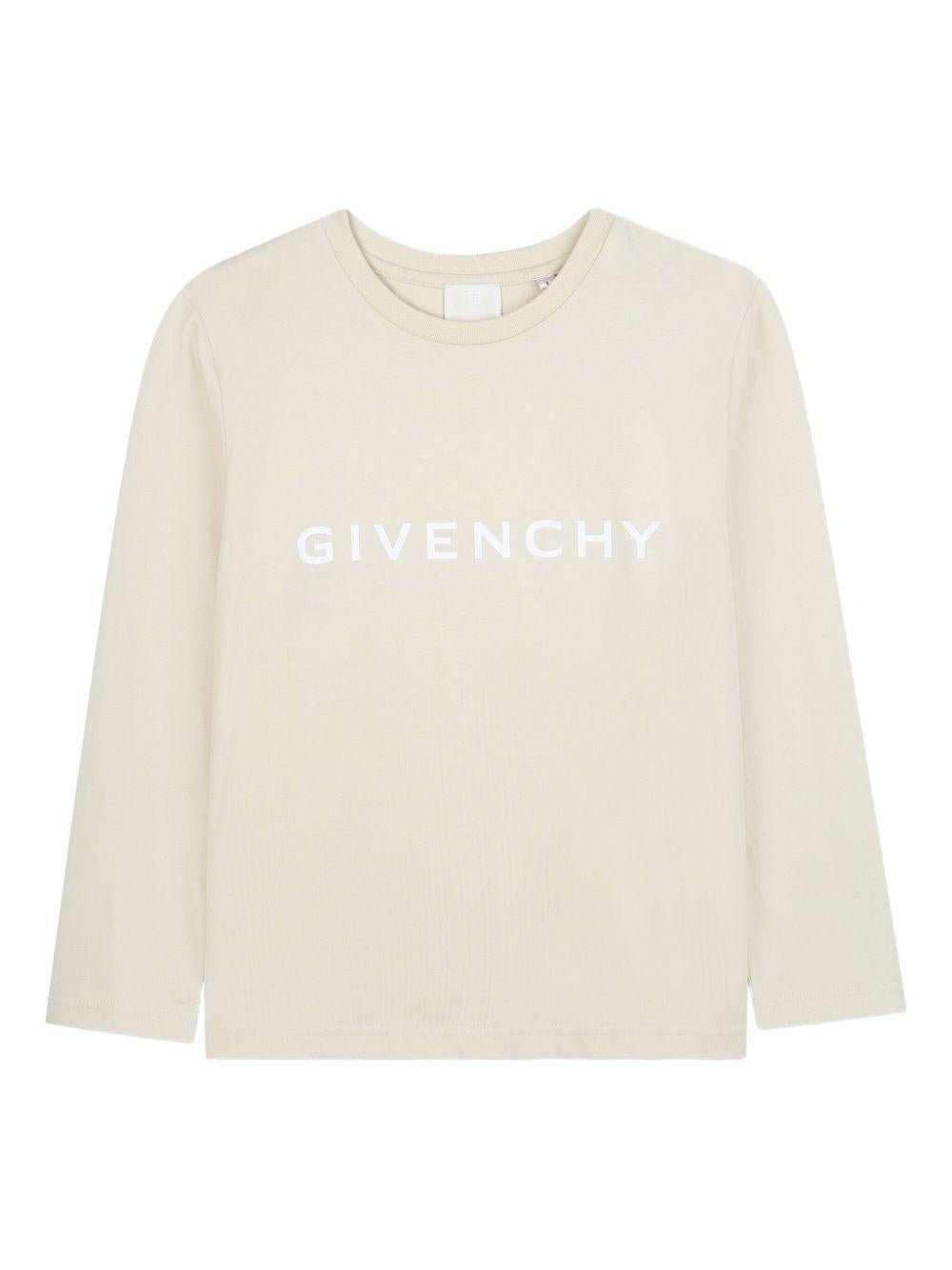 T-shirt per bambini Givenchy Kids beige con scritta con logo - Rubino Kids