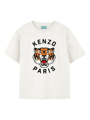 T-shirt per bambini Kenzo Kids bianco con stampa Tiger Head