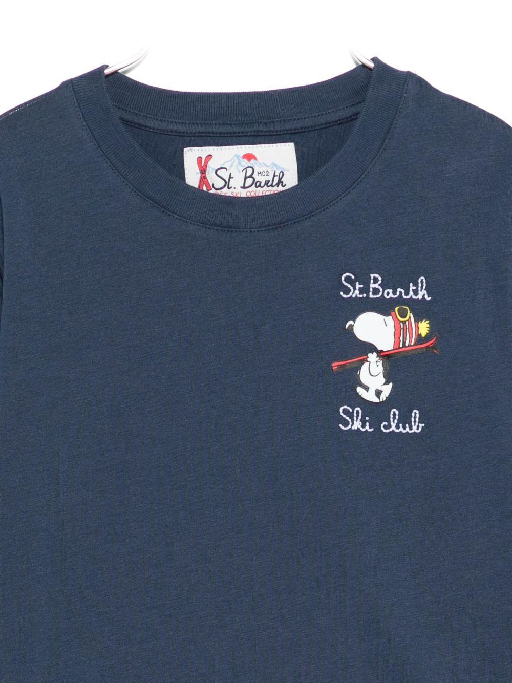 T-shirt per bambini MC2 Saint Barth Kids blu con ricamo Snoopy sul davanti - Rubino Kids